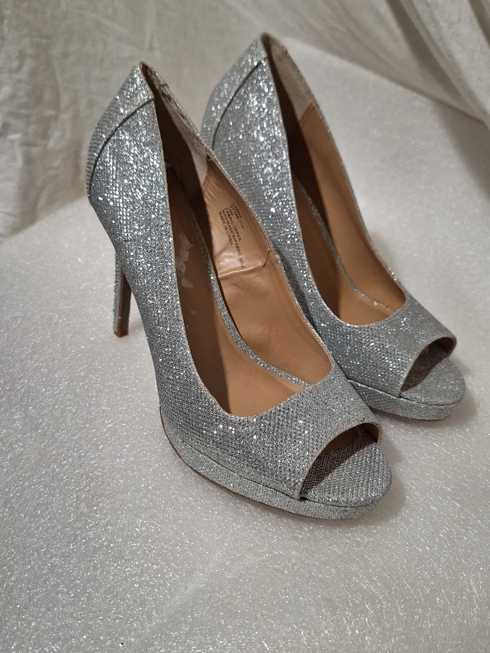 Silver Glitter Peep-Toe High Heels